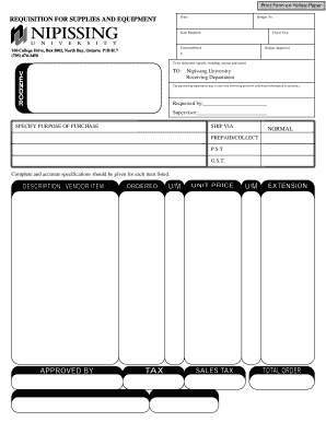 Requisition for Supplies and Equipment