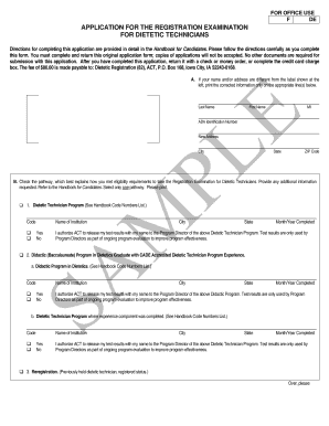 Application for Dietetic Technicians Registration Exam