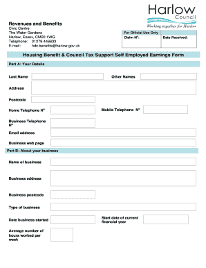 Housing Benefit and Council Tax Support Self-Employed Earnings Form