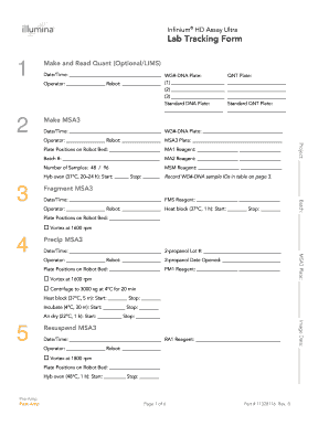 Infinium HD Assay Lab Tracking Form