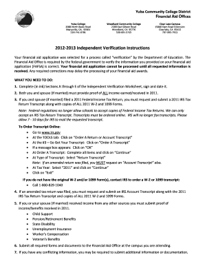 2012-2013 Independent Verification Worksheet