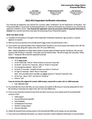 2012-2013 Dependent Verification Worksheet