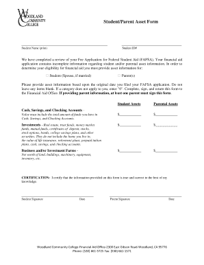 Student/Parent Asset Form