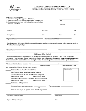 Academic Competitiveness Grant Verification Form
