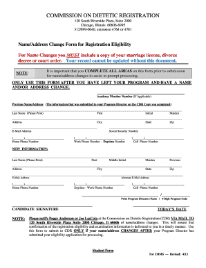 Name/Address Change Form for Registration Eligibility