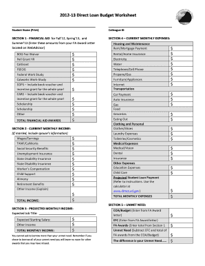 2012-13 Direct Loan Budget Worksheet - Yuba College - yc yccd