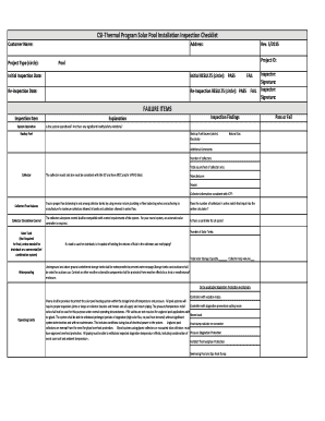 Solar Pool Installation Inspection Checklist