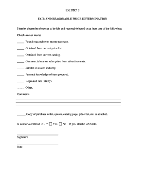 Fair and Reasonable Price Determination Form