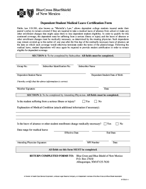Dependent Student Medical Leave Certification Form