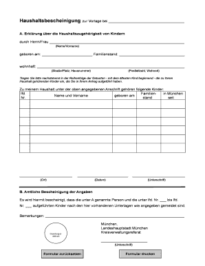 Haushaltsbescheinigung zur Vorlage bei