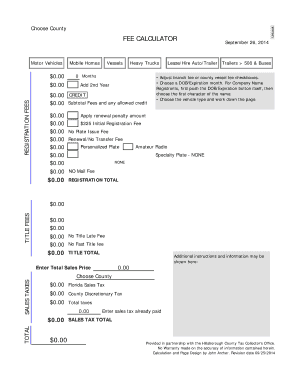 Car lease worksheet - Johns Fee Calculator - Martin County Tax Collector