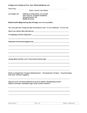 Anlage zum Antrag auf Kur- bzw. Rehamaßnahme