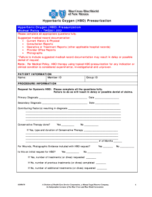 Hyperbaric Oxygen Therapy Request Form