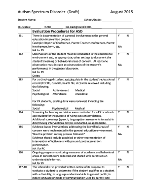 Autism Spectrum Disorder Evaluation Form