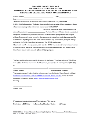 Notice of Change in Placement for Graduating Students with Disabilities