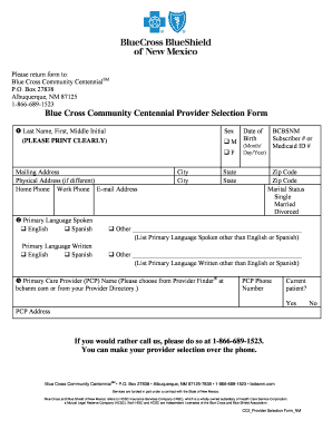 Blue Cross Community Centennial Provider Selection Form