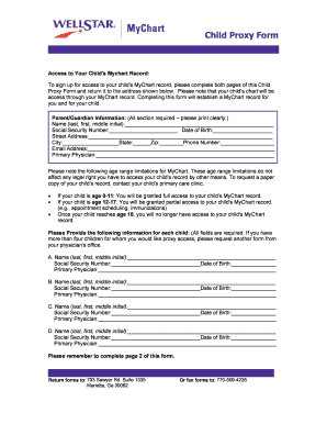 Child Proxy Form for MyChart Access