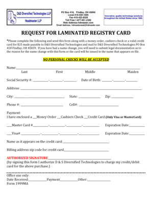 Request for Laminated Registry Card