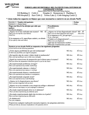 Formulario de historial del paciente para estudios de contraste y flúor