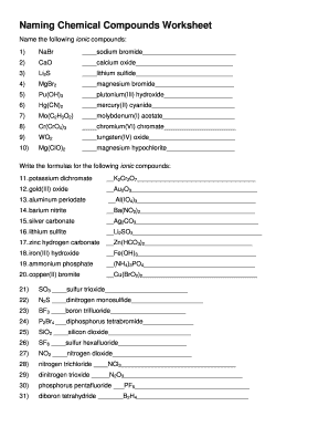 Naming Chemical Compounds Worksheet