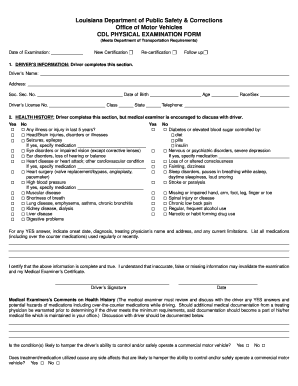 Louisiana CDL Physical Examination Form