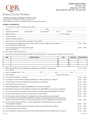 Fitness Center Warranty Application