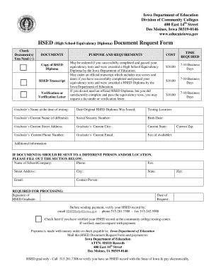Iowa HSED Document Request Form