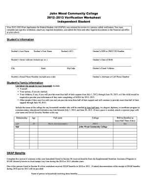 2012–2013 Verification Worksheet