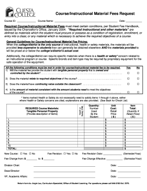 Course Instructional Material Fee Request Form