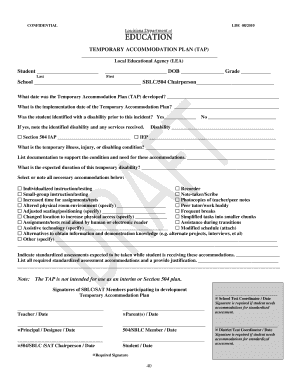 Temporary Accommodation Plan (TAP) Form