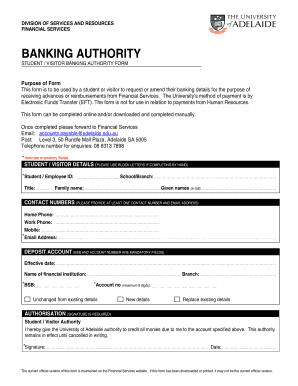 Student Visitor Banking Authority Form