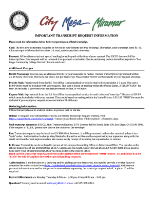 San Diego Community College District Transcript Request Form