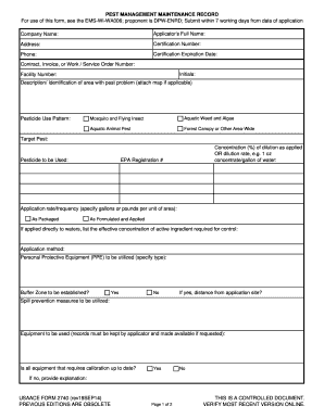 Pest Management Maintenance Record