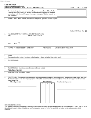 British Columbia Land Title Act Form C Release