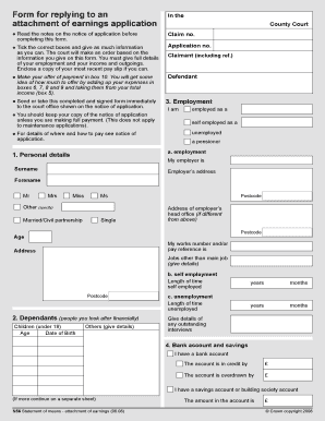Attachment of Earnings Application Response Form