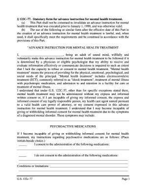 North Carolina Advance Instruction for Mental Health Treatment