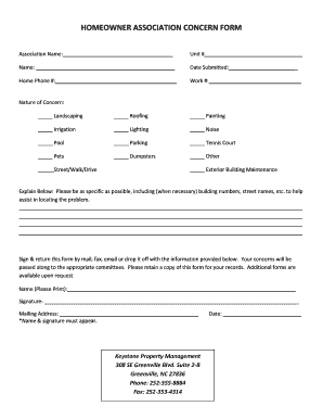 Homeowner Association Concern Form