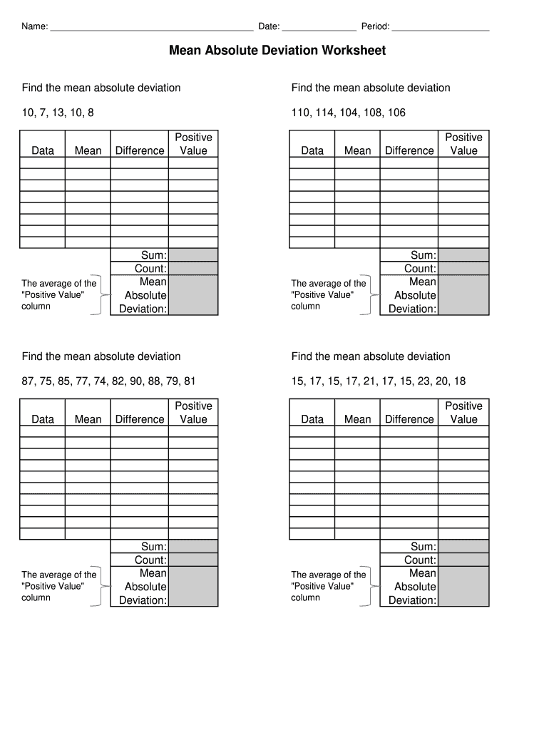 Mean Absolute Deviation Worksheet 21-21 - Fill and Sign Within Mean Absolute Deviation Worksheet