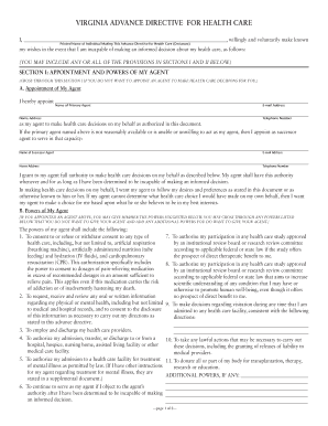 Virginia Advance Directive for Health Care