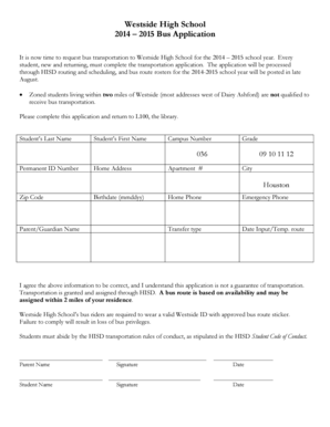 Westside High School Bus Application