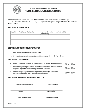 Houston ISD Home School Questionnaire