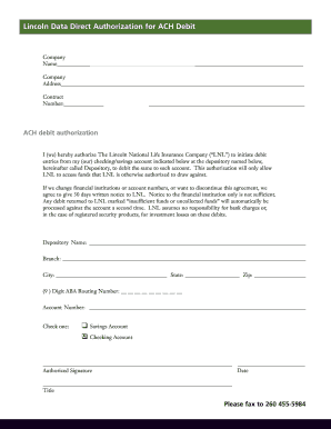 Lincoln ACH Debit Authorization Form