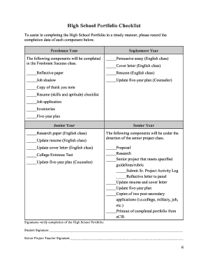 High School Portfolio Checklist