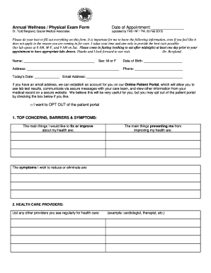 Annual Wellness Physical Exam Form