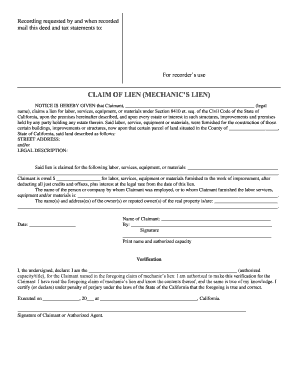 California Mechanic's Lien Claim Form