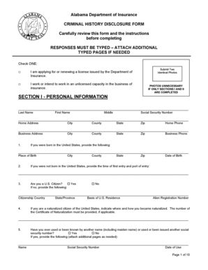Alabama Criminal History Disclosure Form
