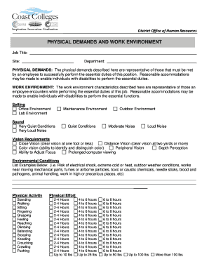 Physical Demands and Work Environment Form