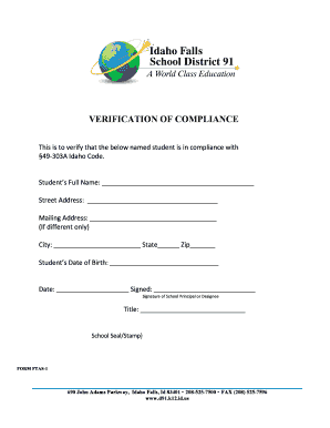 Idaho Student Compliance Verification Form