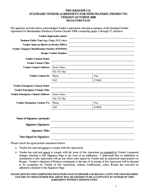 Kroger Standard Vendor Agreement for Merchandise