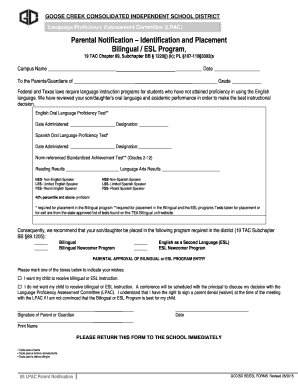 Texas LPAC Parent Notification Form